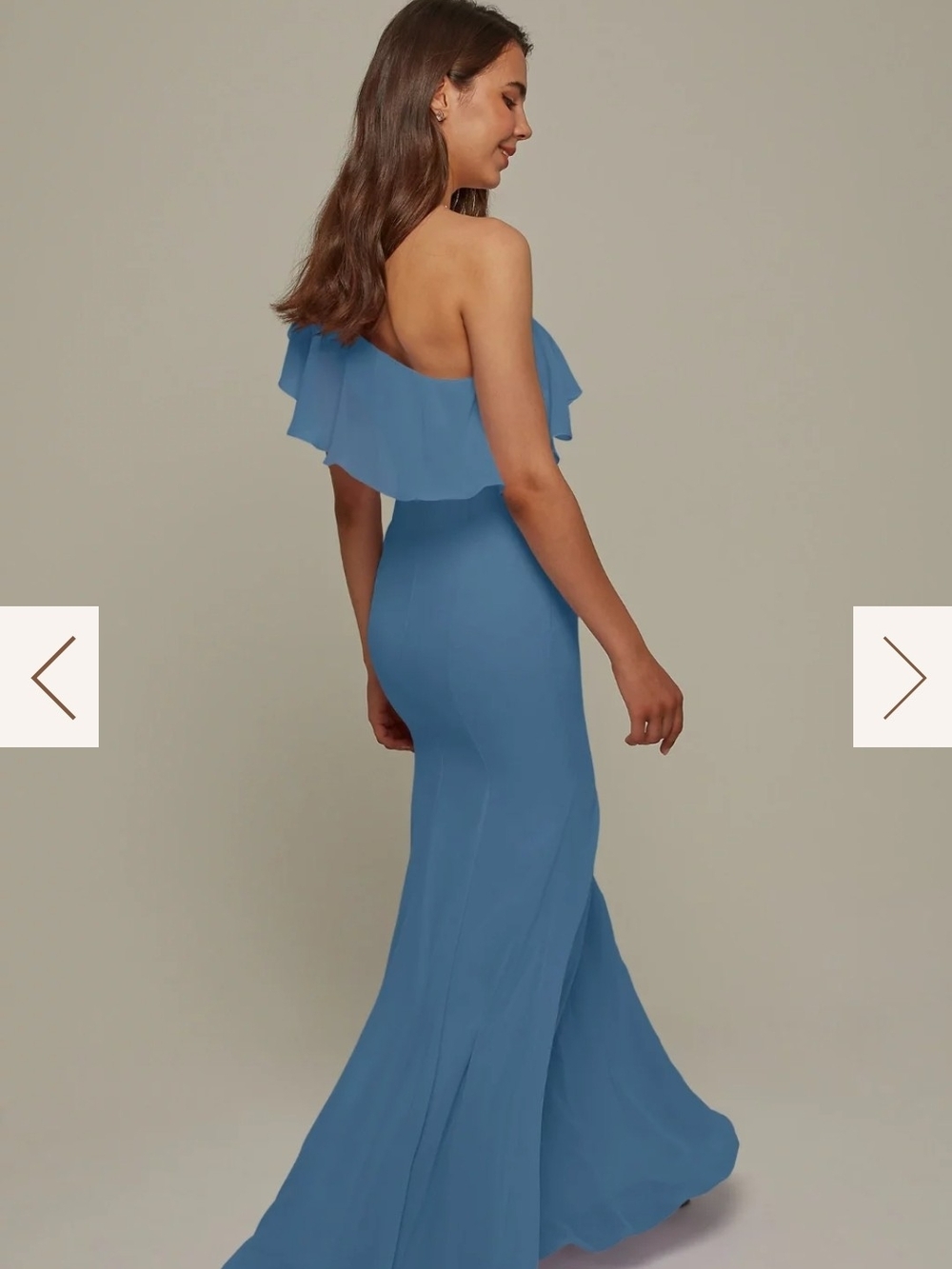 Asymmetric One-Shoulder Ruffle Evening Gown in Dusty Blue